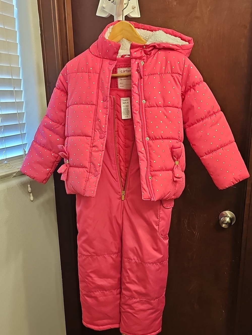 Carter’s Girls Pink Gold Polka Dot 2-Piece Snowsuit Snow Bib Set Size Medium/5-6